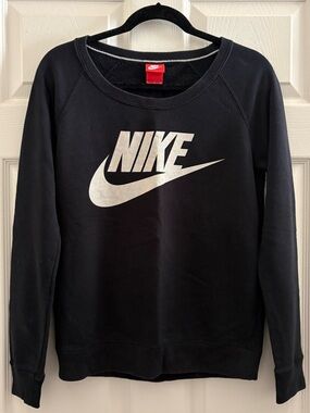 Nike Scoop-Neck Sweatshirt, Black with White Swoosh Logo